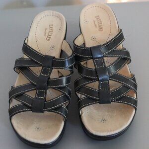 Eastland Pet Weave Leather Black Strappy Sandal Size 8 Summer Casual